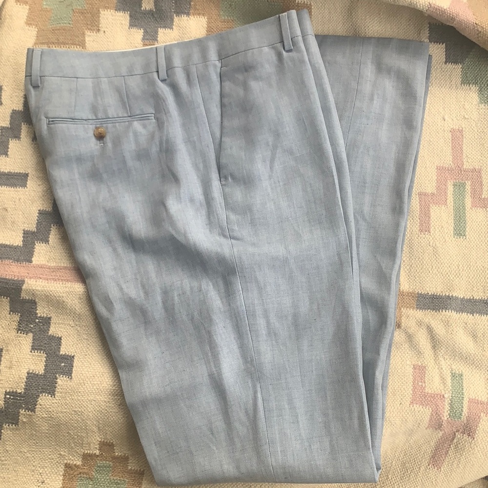Wool Linen Plain Front Trousers 35x32